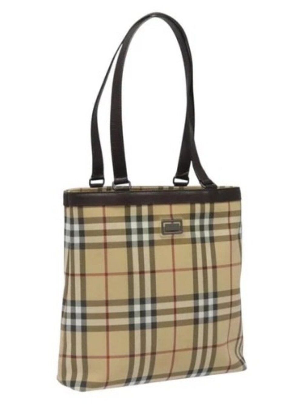 BURBERRY Nova Check Tote Bag PVC Leather Beige Brown Auth BA401 - Picture 1 of 16